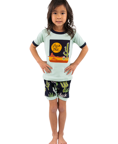 lazy one Stuck in Bed Cactus Blue PJ Short Set