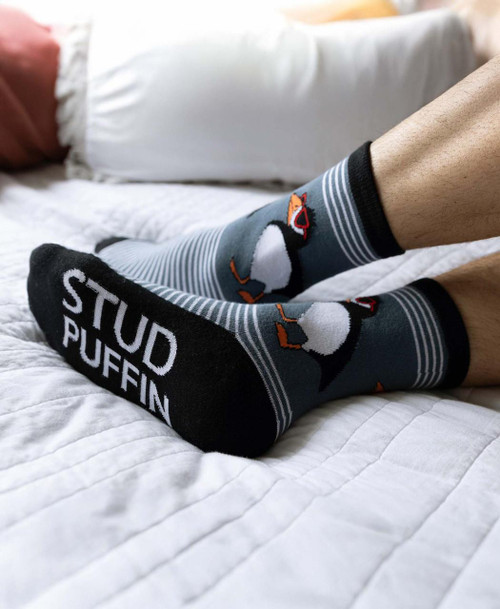 Lazy One Stud Puffin Blue Crew Sock