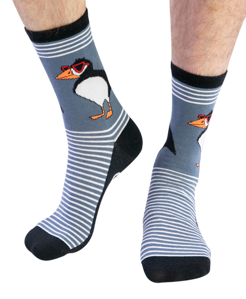 Lazy One Stud Puffin Blue Crew Sock