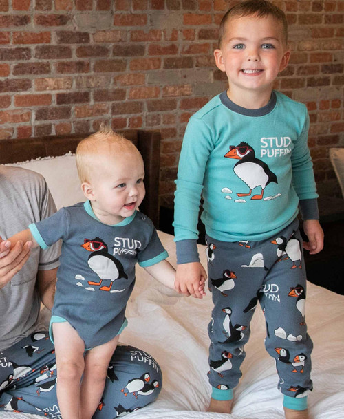 Lazy One Stud Puffin Blue Infant Creeper