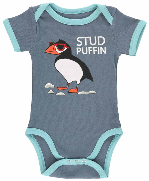 Lazy One Stud Puffin Blue Infant Creeper
