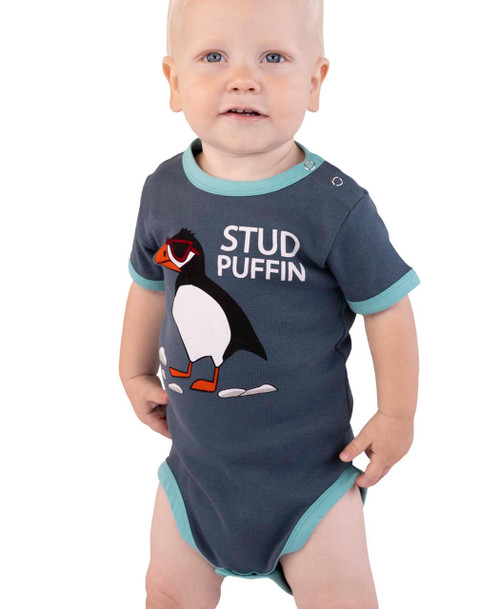 lazy one Stud Puffin Blue Infant Creeper