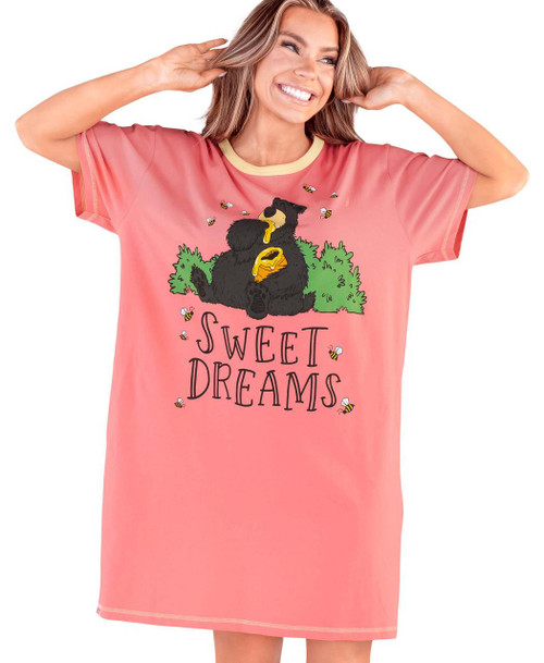 lazy one Sweat Dreams Bear Women's Pink Nightshirt