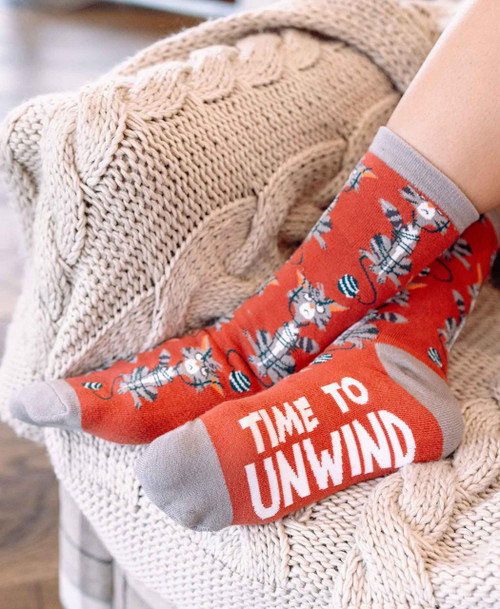 Lazy One Time To Unwind Cat Crew Socks