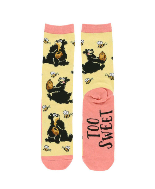 lazy one Too Sweet Bear Pink Crew Sock