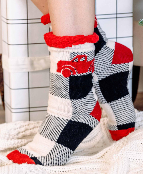 Lazy One Truck Plaid Plush Sock