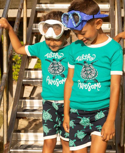 Lazy One Turtley Awesome Kid's Turtle PJ Short Set