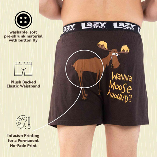 Lazy One Wanna Moose Around? Men's Funny Boxer