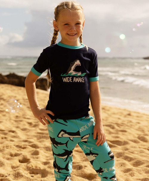 Lazy One Wide Awake Kid's Short Sleeve Shark PJ's