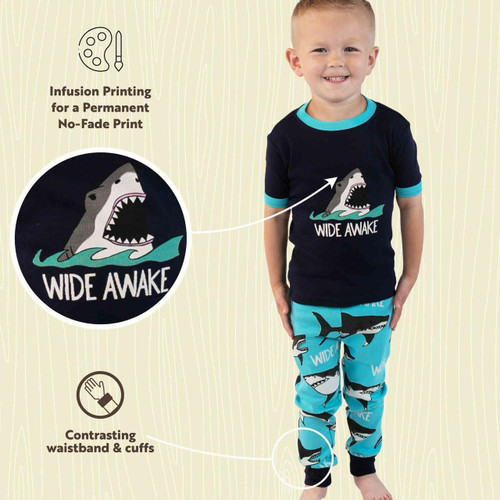 Lazy One Wide Awake Kid's Short Sleeve Shark PJ's