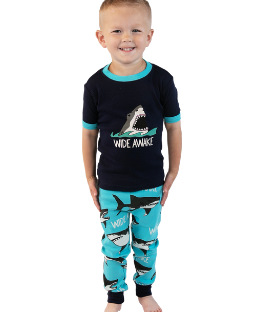 lazy one Wide Awake Kid's Short Sleeve Shark PJ's