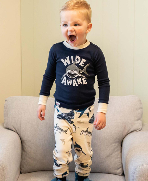 Lazy One Wide Awake Shark Kid's Long Sleeve PJ's