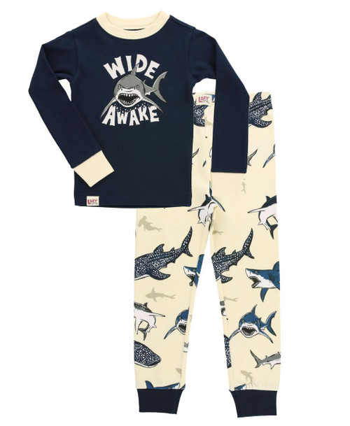 lazy one Wide Awake Shark Kid's Long Sleeve PJ's