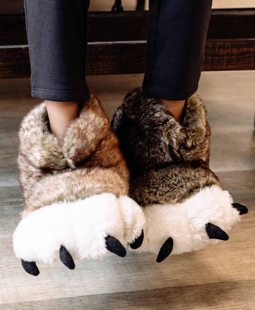 Lazy One Wolf Kid And Adult Paw Slipper