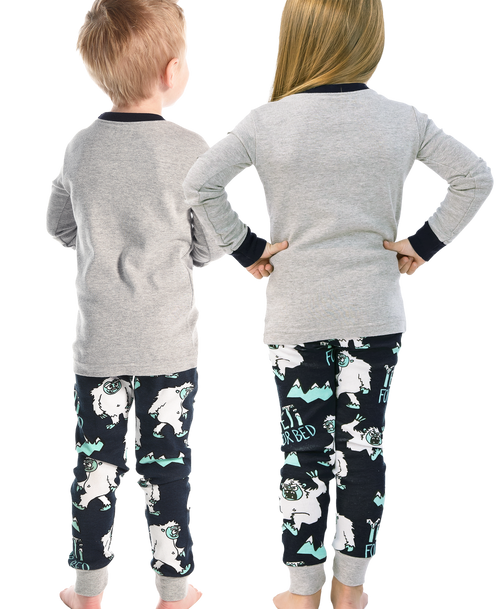 Lazy One Yeti For Bed Kid's Long Sleeve Grey PJ's