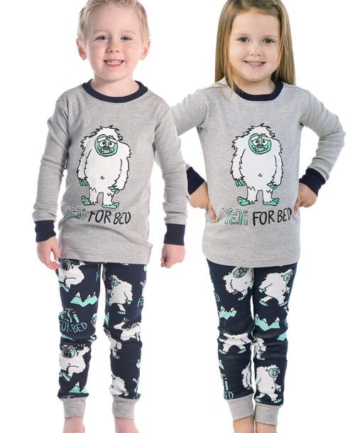lazy one Yeti For Bed Kid's Long Sleeve Grey PJ's