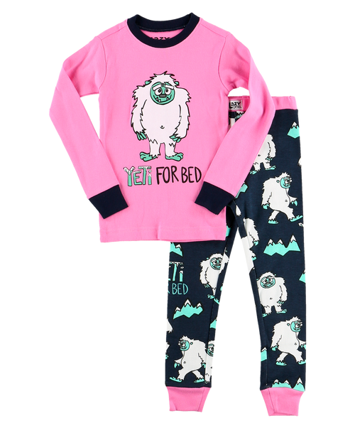 Lazy One Yeti For Bed Kid's Long Sleeve Pink PJ's