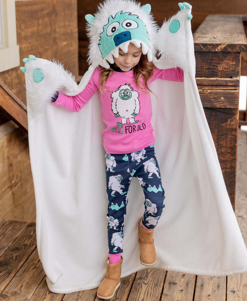 lazy one Yeti For Bed Kid's Long Sleeve Pink PJ's