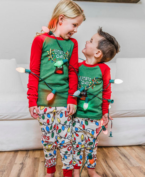 Lazy One Lights Out Kid's Long Sleeve Reindeer PJ's