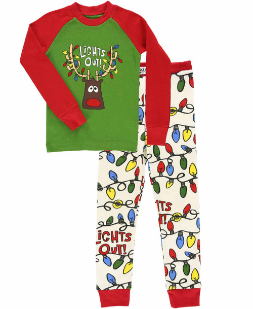 Lazy One Lights Out Kid's Long Sleeve Reindeer PJ's