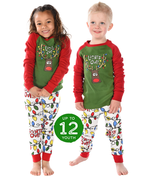 lazy one Lights Out Kid's Long Sleeve Reindeer PJ's