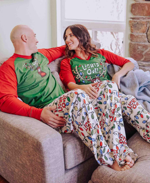Lazy One Lights Out Men's Reindeer Long Sleeve PJ Set