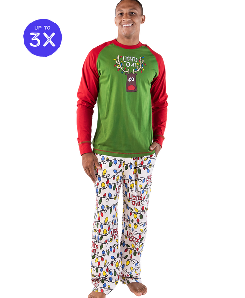lazy one Lights Out Men's Reindeer Long Sleeve PJ Set