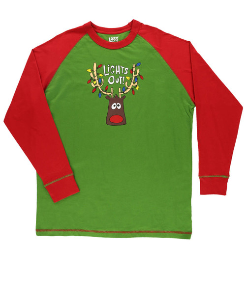 Lazy One Lights Out Men's Reindeer Long Sleeve PJ Tee
