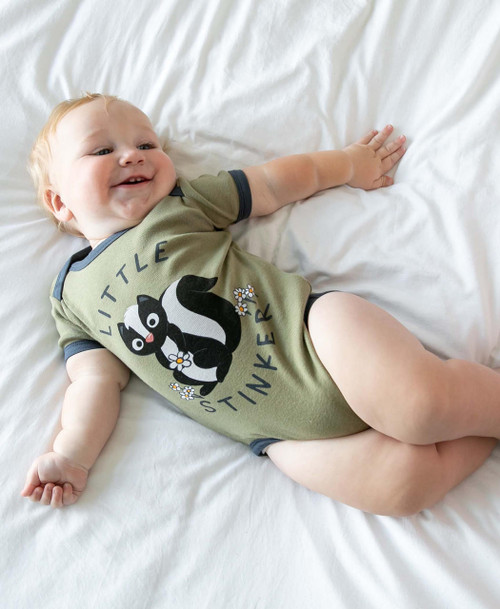 Lazy One Little Stinker Infant Green Skunk Onesie Creeper