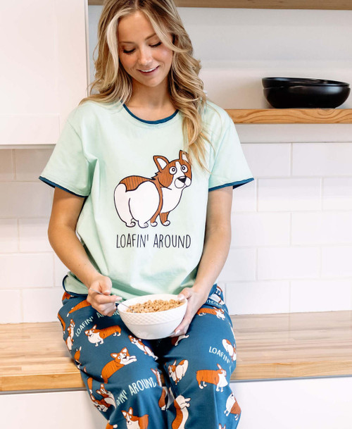 Lazy One Loafin' Around Women's Regular Fit Corgi PJ Set