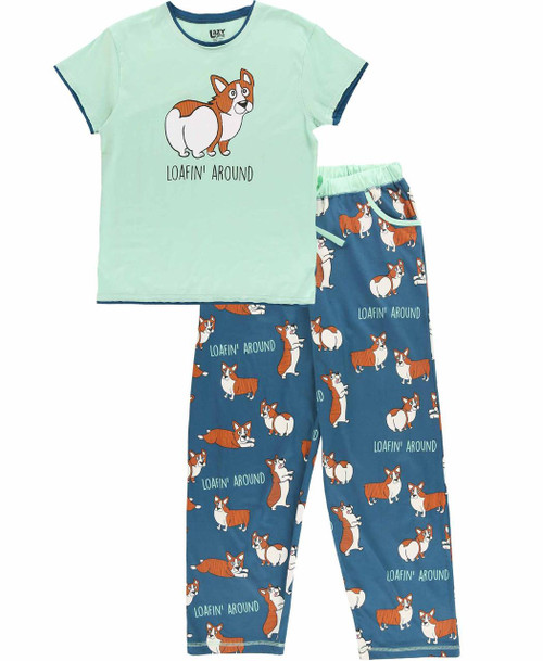 Lazy One Loafin' Around Women's Regular Fit Corgi PJ Set