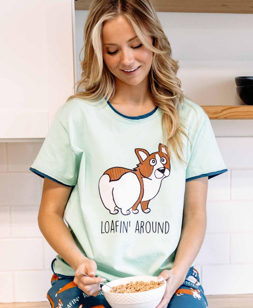 Lazy One Loafin' Around Women's Regular Fit Corgi PJ Tee