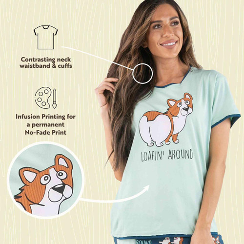 Lazy One Loafin' Around Women's Regular Fit Corgi PJ Tee