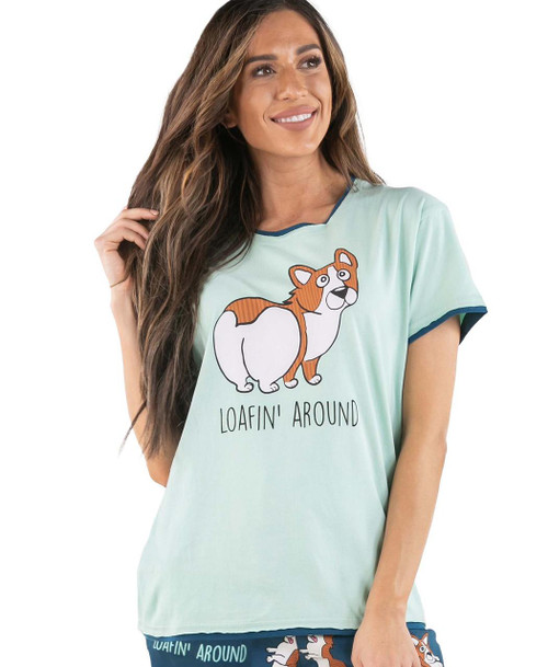 lazy one Loafin' Around Women's Regular Fit Corgi PJ Tee