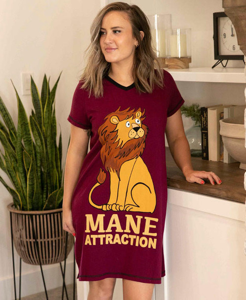 Lazy One Mane Attraction Women's Lion V-Neck Nightshirt