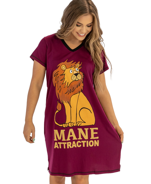 lazy one Mane Attraction Women's Lion V-Neck Nightshirt