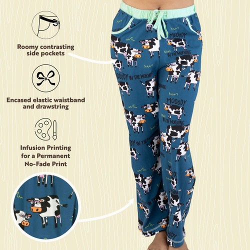 Lazy One Moody In The Morning Cow Women's Regular Fit PJ Pant