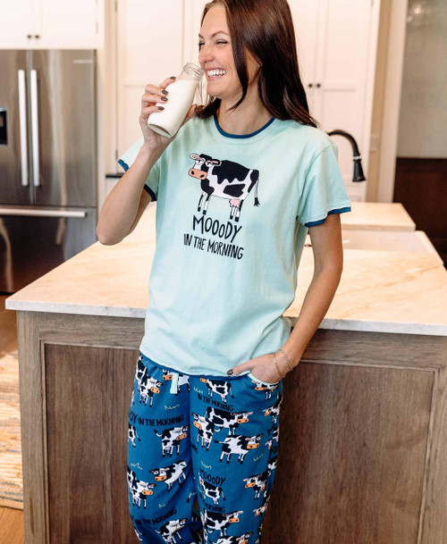 Lazy One Moody In The Morning Cow Women's Regular Fit PJ Set