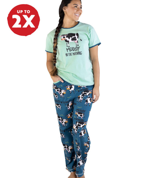 lazy one Moody In The Morning Cow Women's Regular Fit PJ Set