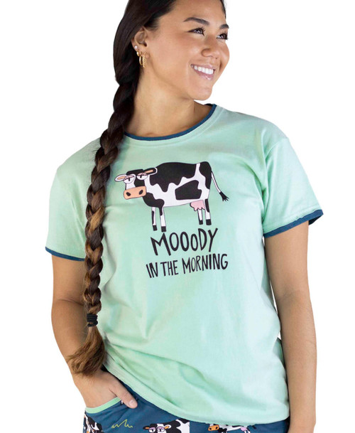 lazy one Moody In The Morning Cow Women's Regular Fit Tee