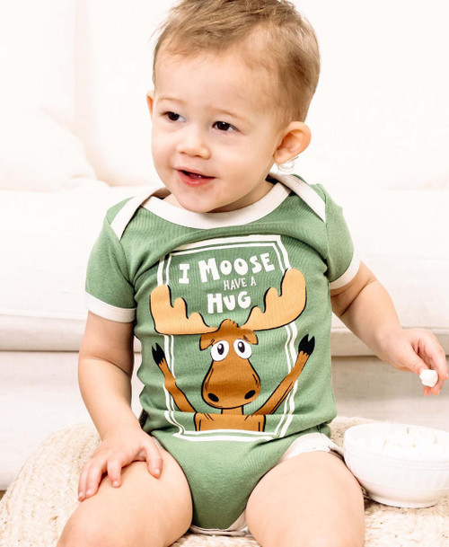 Lazy One Moose Have A Hug Infant Creeper Onesie - Green