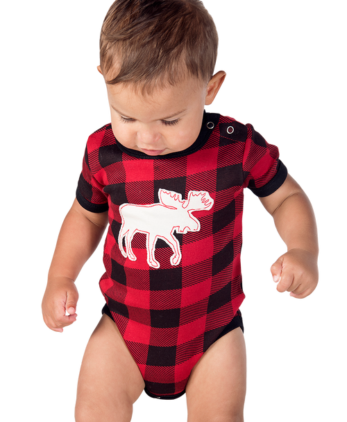 lazy one Moose Plaid Applique Infant Creeper Onesie