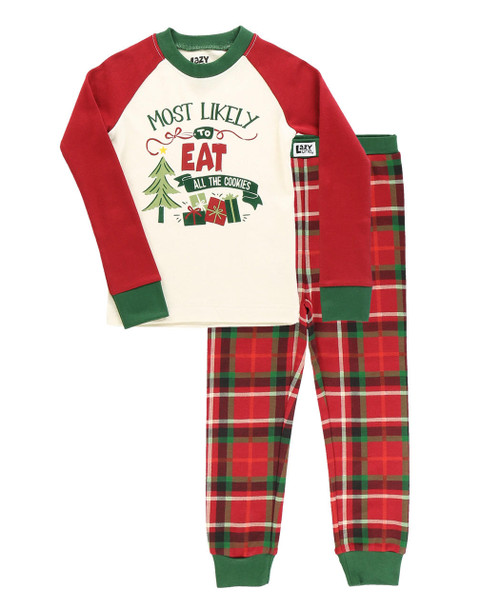 Lazy One Most Likely To Eat Cookies Kid's Long Sleeve PJ's