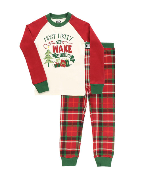 Lazy One Most Likely Wake First Kid's Long Sleeve PJ's