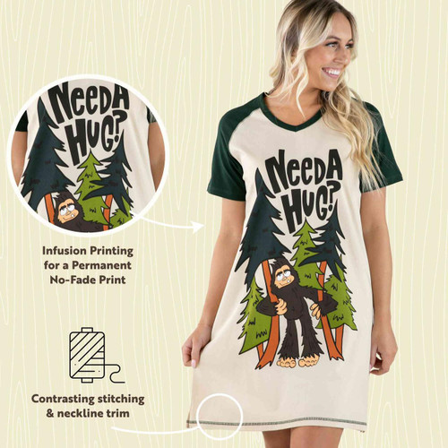 Lazy One Need A Hug Bigfoot Women's V-Neck Nightshirt