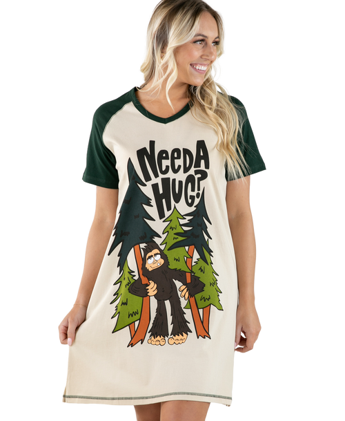 lazy one Need a Hug Bigfoot Women's V-Neck Nightshirt