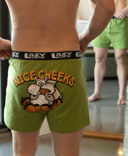 Lazy One Nice Cheeks Green Men's Squirrel Funny Boxer