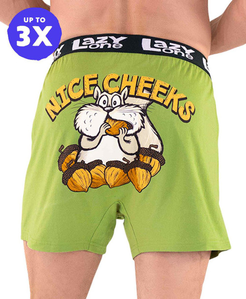 lazy one Nice Cheeks Green Men's Squirrel Funny Boxer