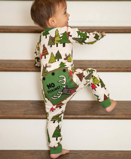 Lazy One No Peeking Infant Reindeer Onesie Flapjack