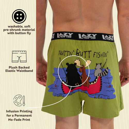 Lazy One Nuttn' Butt Fishin' Men's Critter Funny Boxer